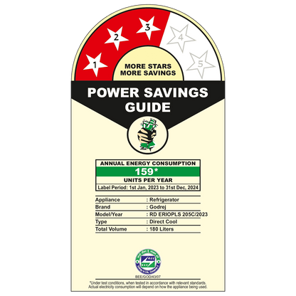 Godrej RD ERIOPLS 183 Litres 3 Star Direct Cool Single Door Refrigerator with Advanced Capillary Technology (RD ERIOPLS 205C, Steel Glow)