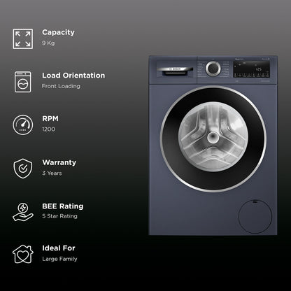BOSCH 9 kg 5 Star Fully Automatic Front Load Washing Machine (Series 6, WGA1420PIN, Anti Wrinkle Feature, Dark Lake)