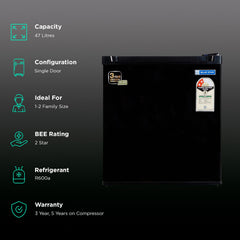 Blue Star Mini Bar 47 Litres 2 Star Direct Cool Single Door Refrigerator with Temperature Control Dial (MR60-GB, Black)