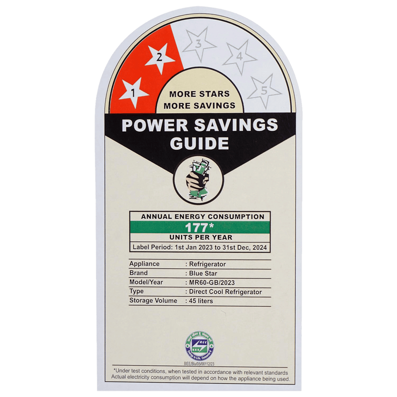 Blue Star Mini Bar 47 Litres 2 Star Direct Cool Single Door Refrigerator with Temperature Control Dial (MR60-GB, Black)