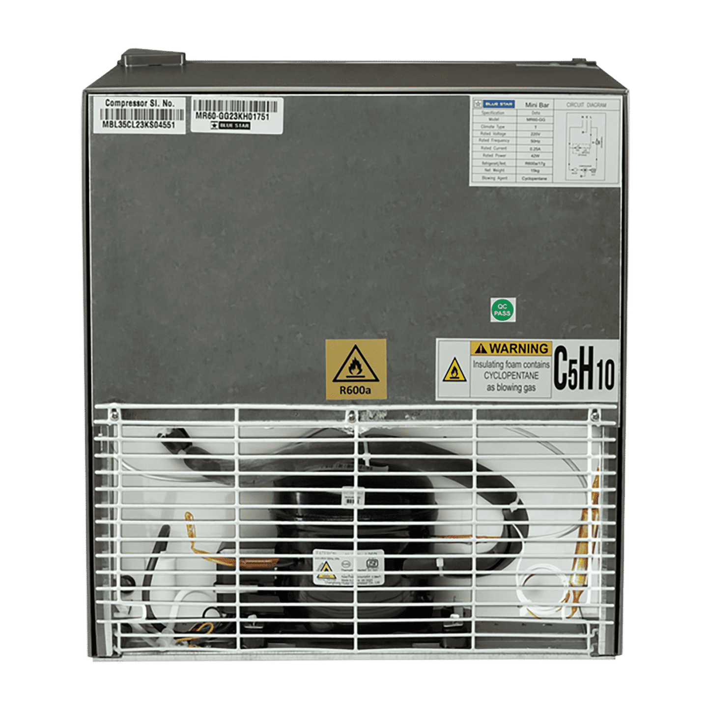 Blue Star Mini Bar 47 Litres 2 Star Direct Cool Single Door Refrigerator with Temperature Control Dial (MR60-GG, Grey)