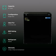 Blue Star Mini Bar 47 Litres 2 Star Direct Cool Single Door Refrigerator with Temperature Control Dial (MR70-GB, Black)