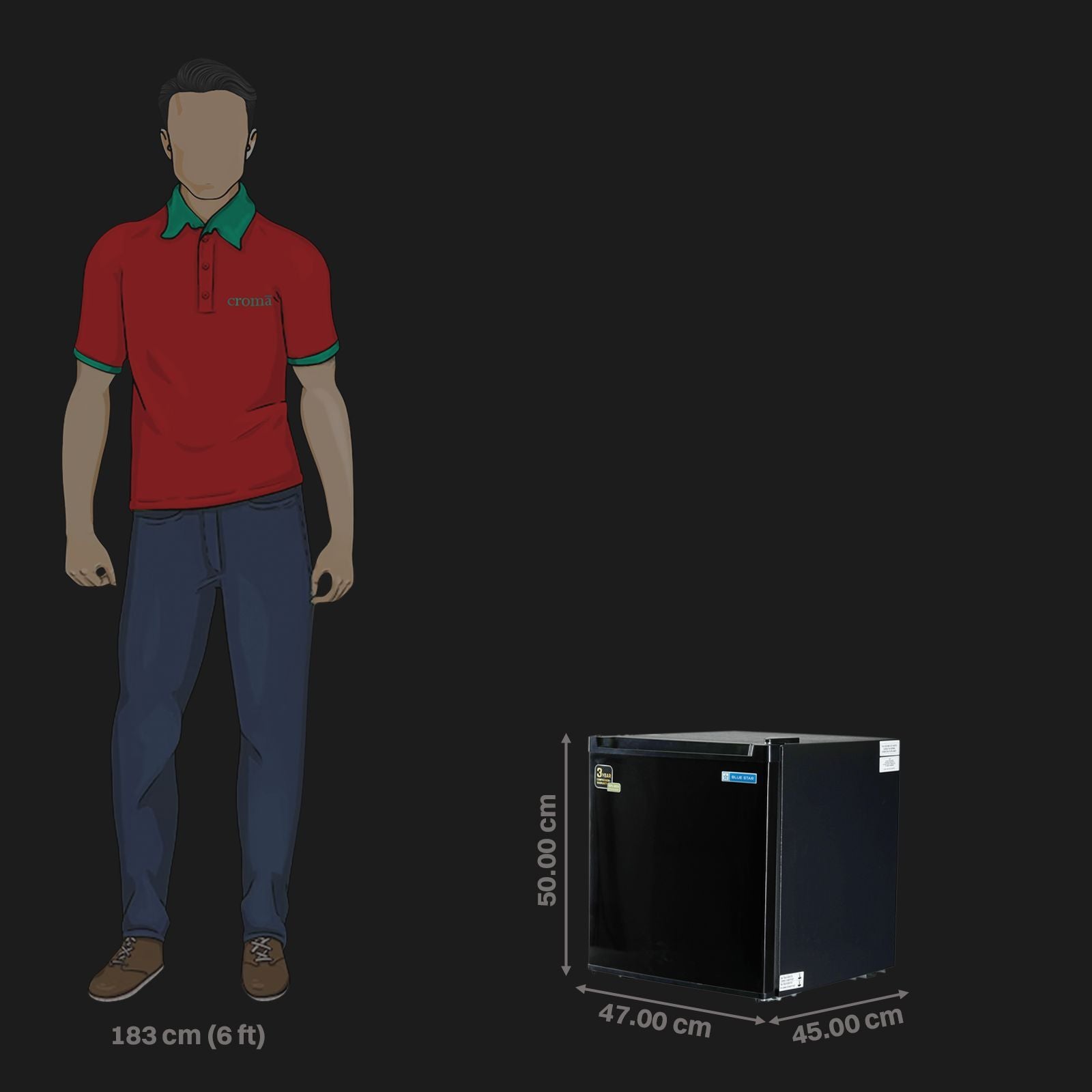 Blue Star Mini Bar 47 Litres 2 Star Direct Cool Single Door Refrigerator with Temperature Control Dial (MR70-GB, Black)