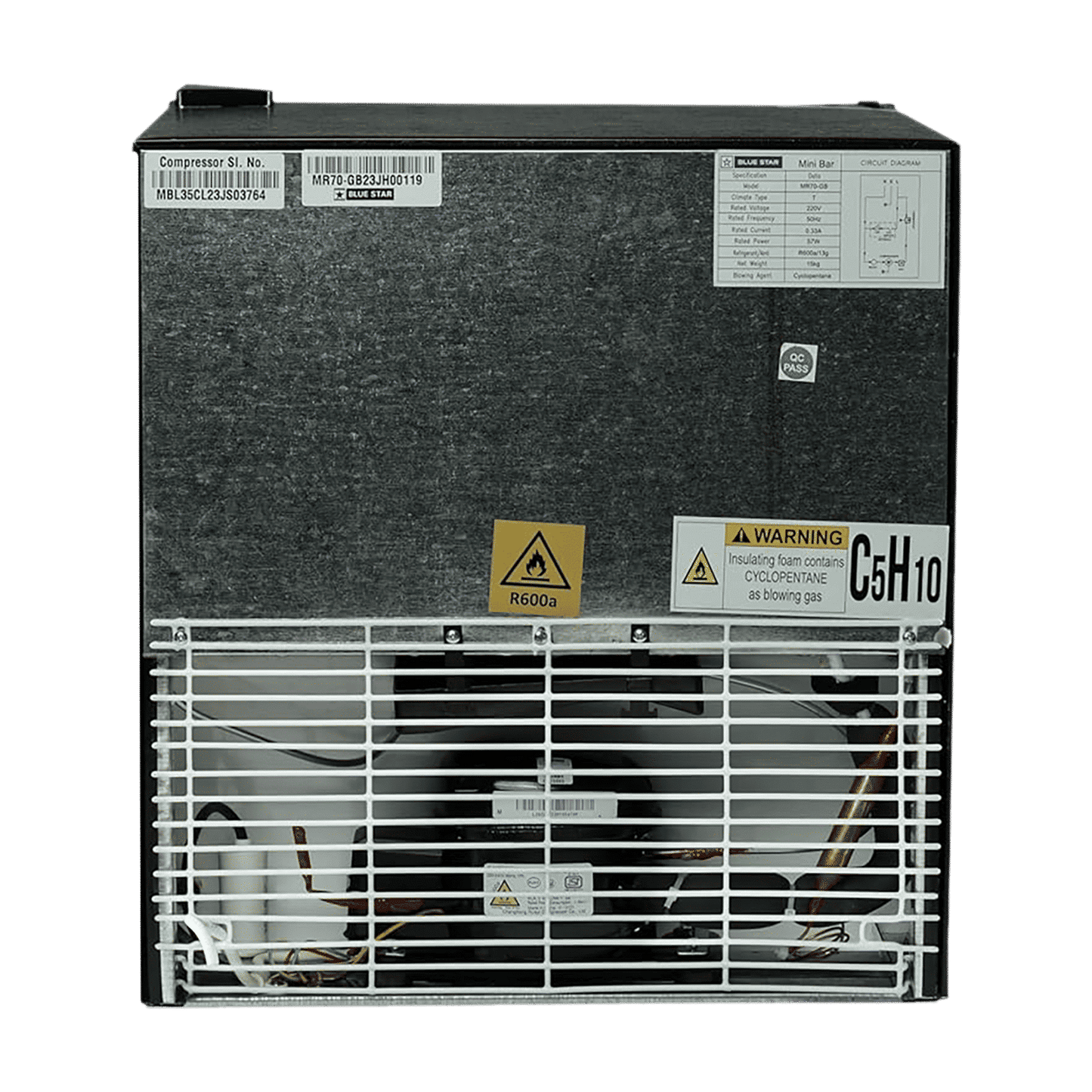 Blue Star Mini Bar 47 Litres 2 Star Direct Cool Single Door Refrigerator with Temperature Control Dial (MR70-GB, Black)