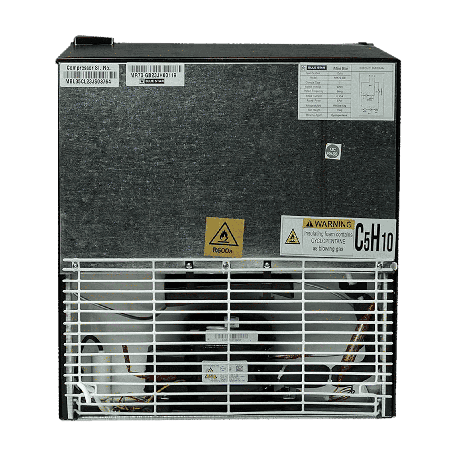 Blue Star Mini Bar 47 Litres 2 Star Direct Cool Single Door Refrigerator with Temperature Control Dial (MR70-GB, Black)