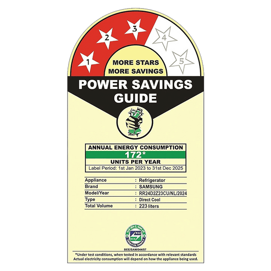 SAMSUNG Stylish Grande 223 Litres3 Star Direct Cool Single Door Refrigerator with Anti Bacterial Gasket (RR24D2Z23CU/NL, Camellia Blue)