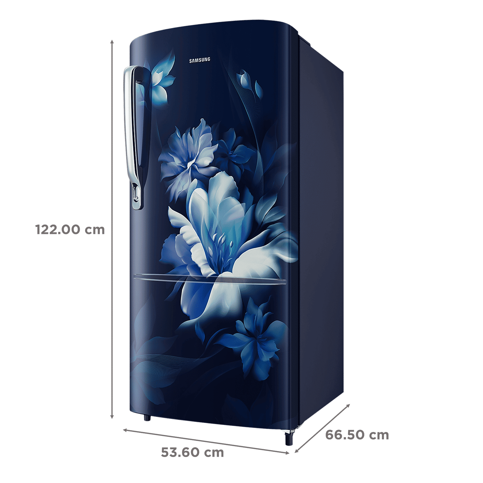 SAMSUNG Stylish Grande 183 Litres 5 Star Direct Cool Single Door Refrigerator with Anti Bacterial Gasket (RR20D2725UZ/NL, Midnight Blossom Blue)