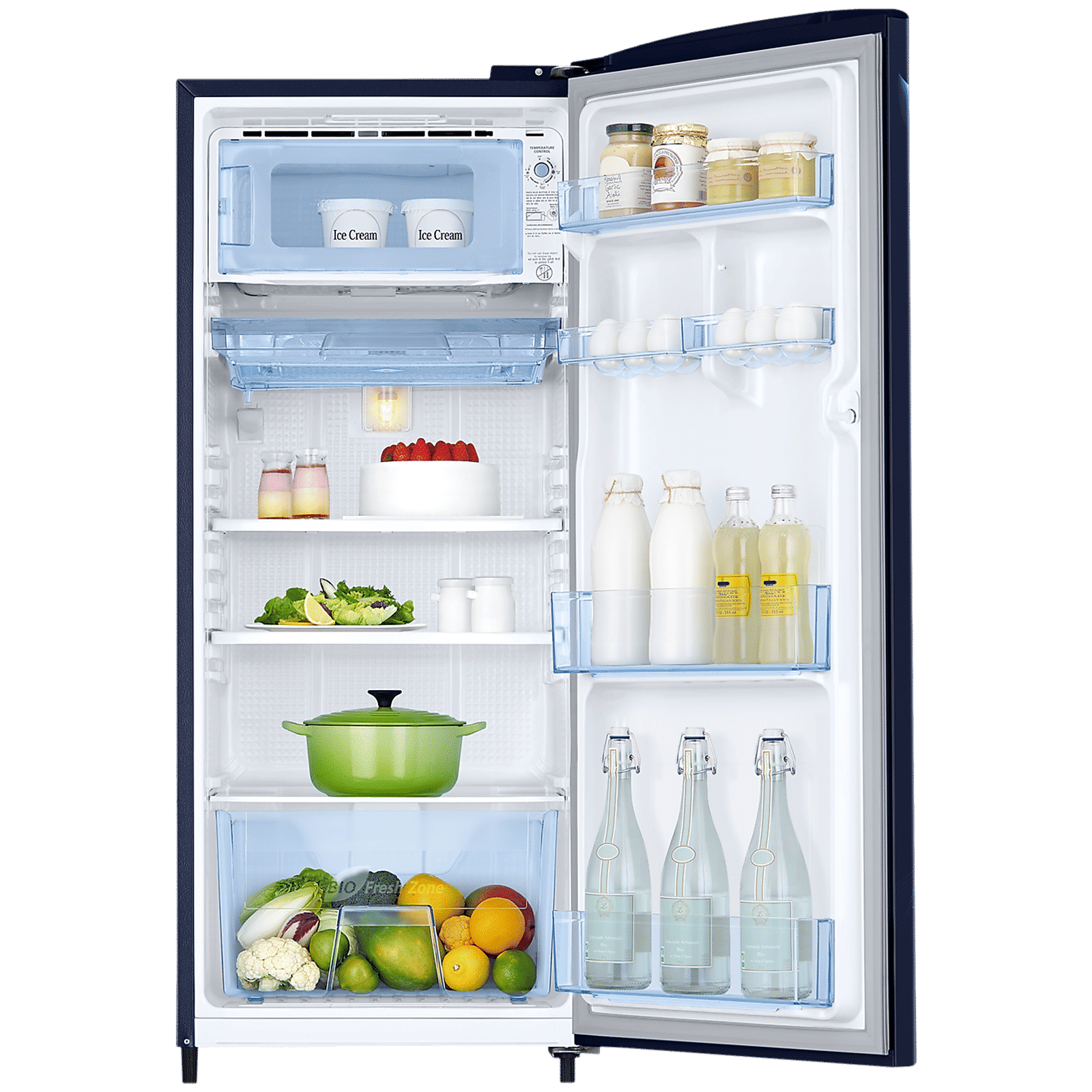 SAMSUNG Stylish Grande 183 Litres 5 Star Direct Cool Single Door Refrigerator with Anti Bacterial Gasket (RR20D2725UZ/NL, Midnight Blossom Blue)