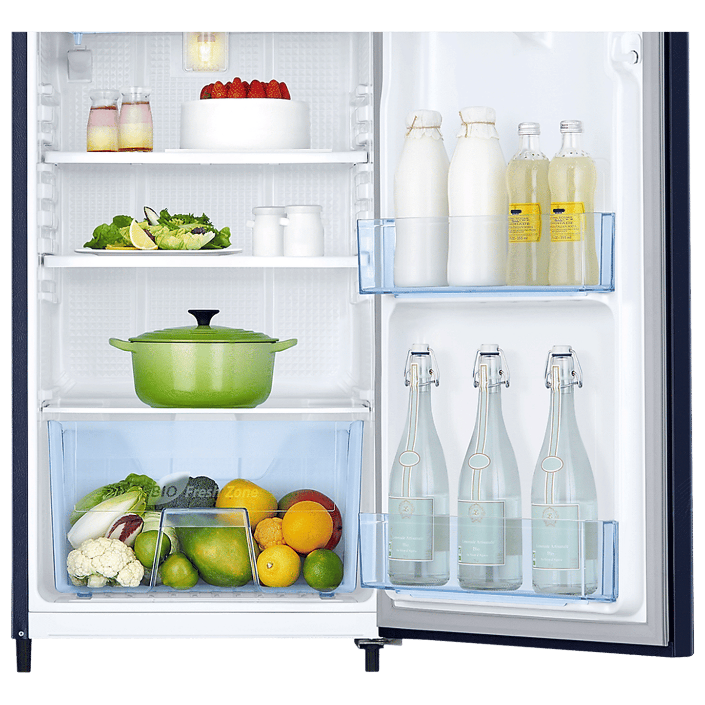 SAMSUNG Stylish Grande 183 Litres 5 Star Direct Cool Single Door Refrigerator with Anti Bacterial Gasket (RR20D2725UZ/NL, Midnight Blossom Blue)