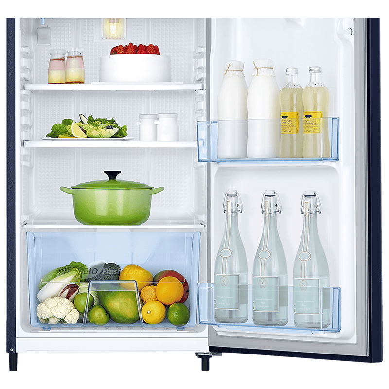 SAMSUNG Stylish Grande 183 Litres 5 Star Direct Cool Single Door Refrigerator with Anti Bacterial Gasket (RR20D2725UZ/NL, Midnight Blossom Blue)
