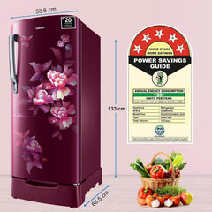 SAMSUNG Stylish Grande 183 Litres 5 Star Direct Cool Single Door Refrigerator with Anti Bacterial Gasket (RR20D2825HN/NL, Himalaya Poppy Red)