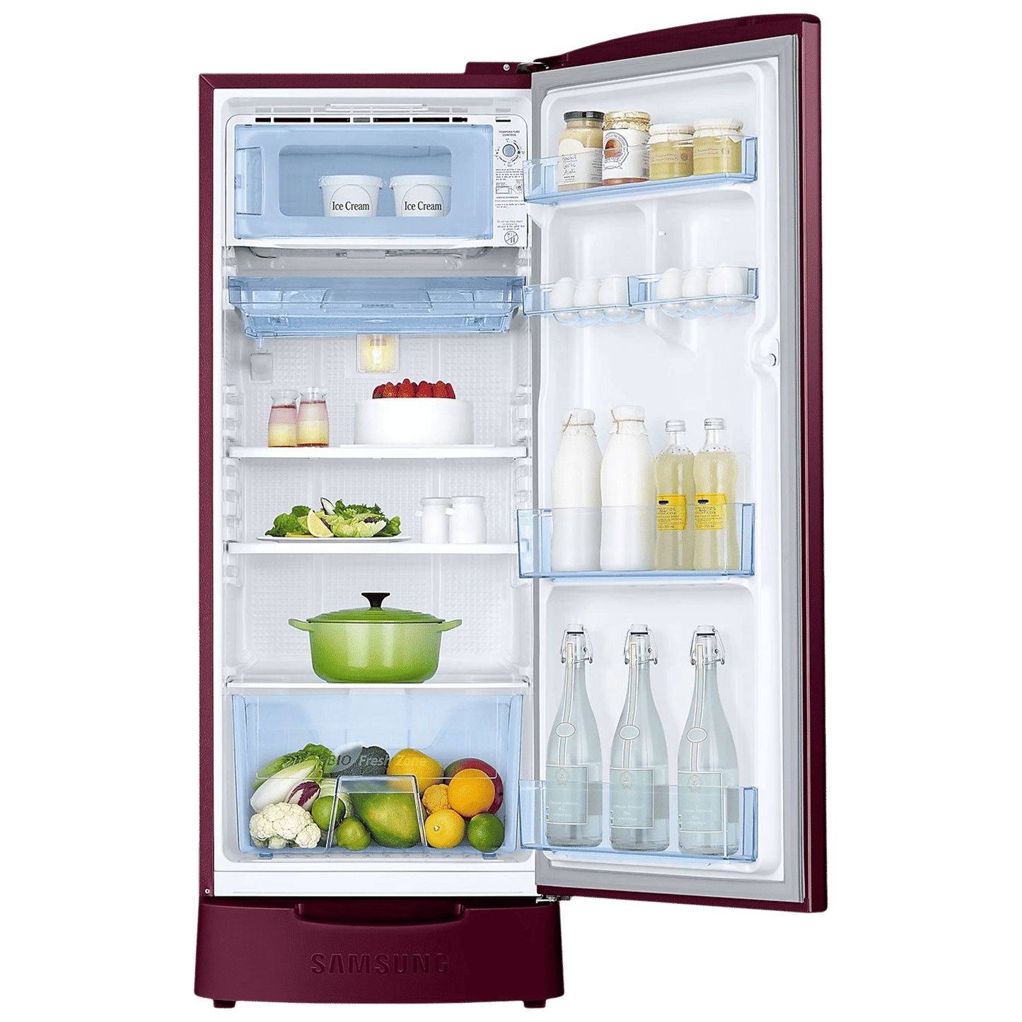 SAMSUNG Stylish Grande 183 Litres 5 Star Direct Cool Single Door Refrigerator with Anti Bacterial Gasket (RR20D2825HN/NL, Himalaya Poppy Red)