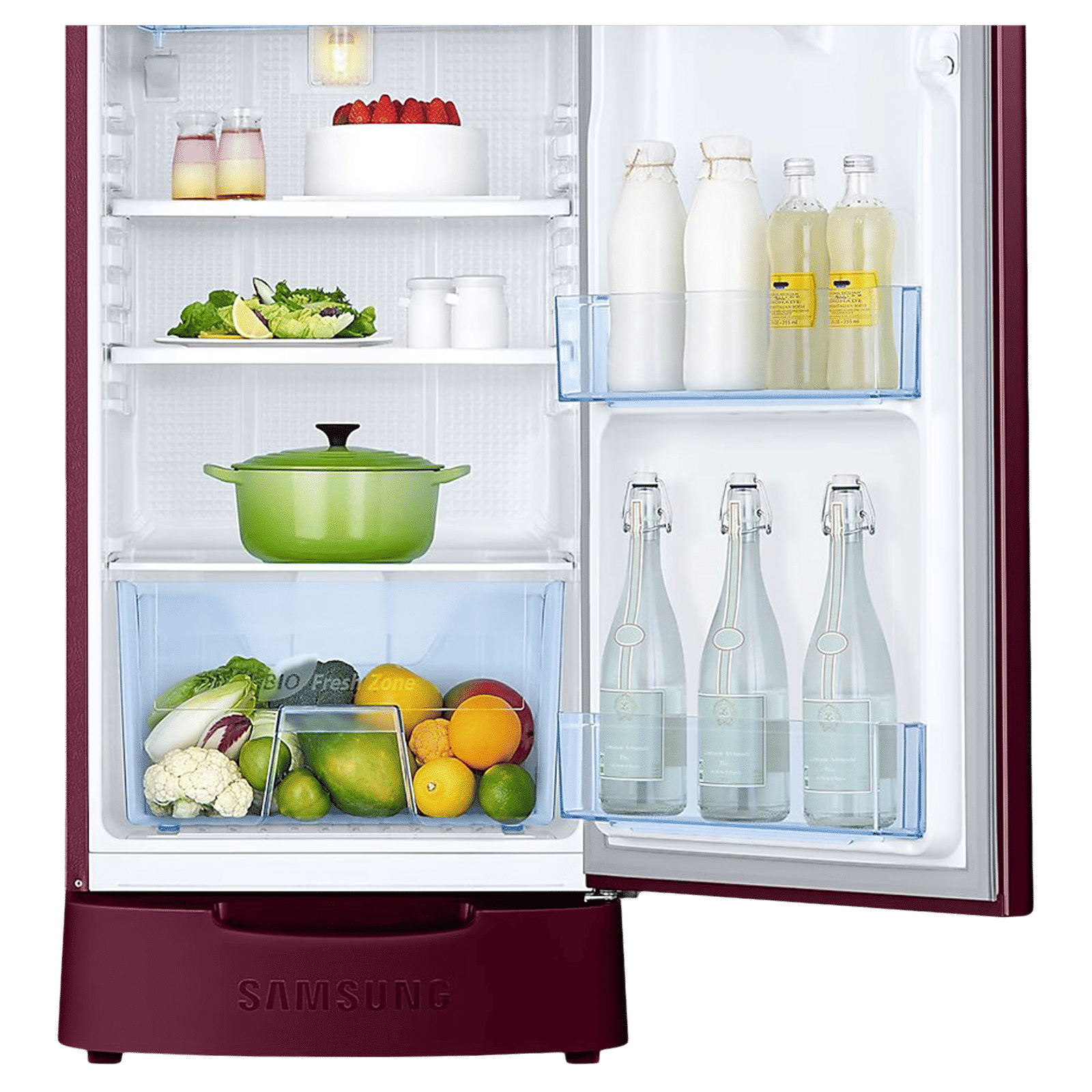 SAMSUNG Stylish Grande 183 Litres 5 Star Direct Cool Single Door Refrigerator with Anti Bacterial Gasket (RR20D2825HN/NL, Himalaya Poppy Red)