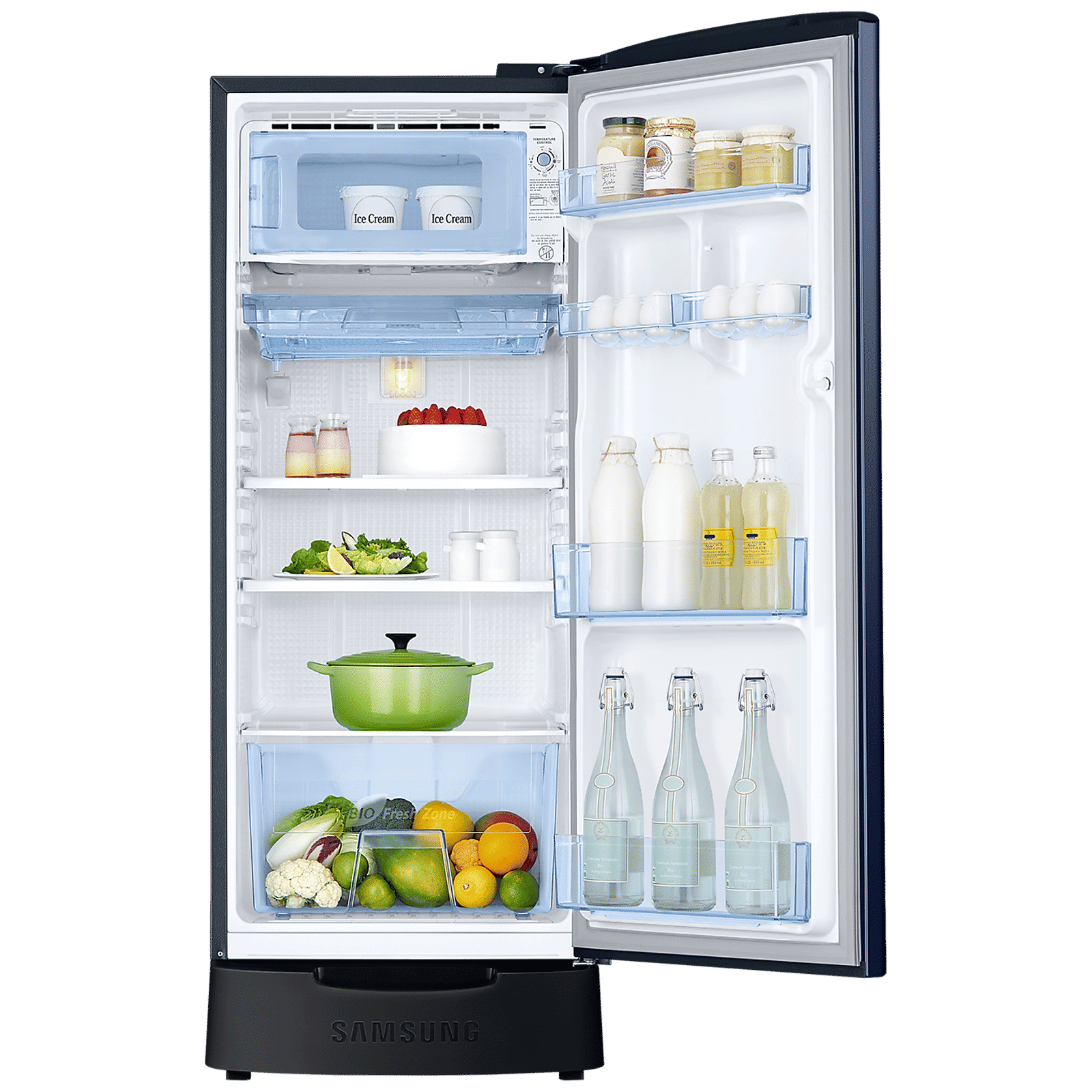 SAMSUNG Stylish Grande 183 Litres 5 Star Direct Cool Single Door Refrigerator with Anti Bacterial Gasket (RR20D2825HV/NL, Blue Arctic)