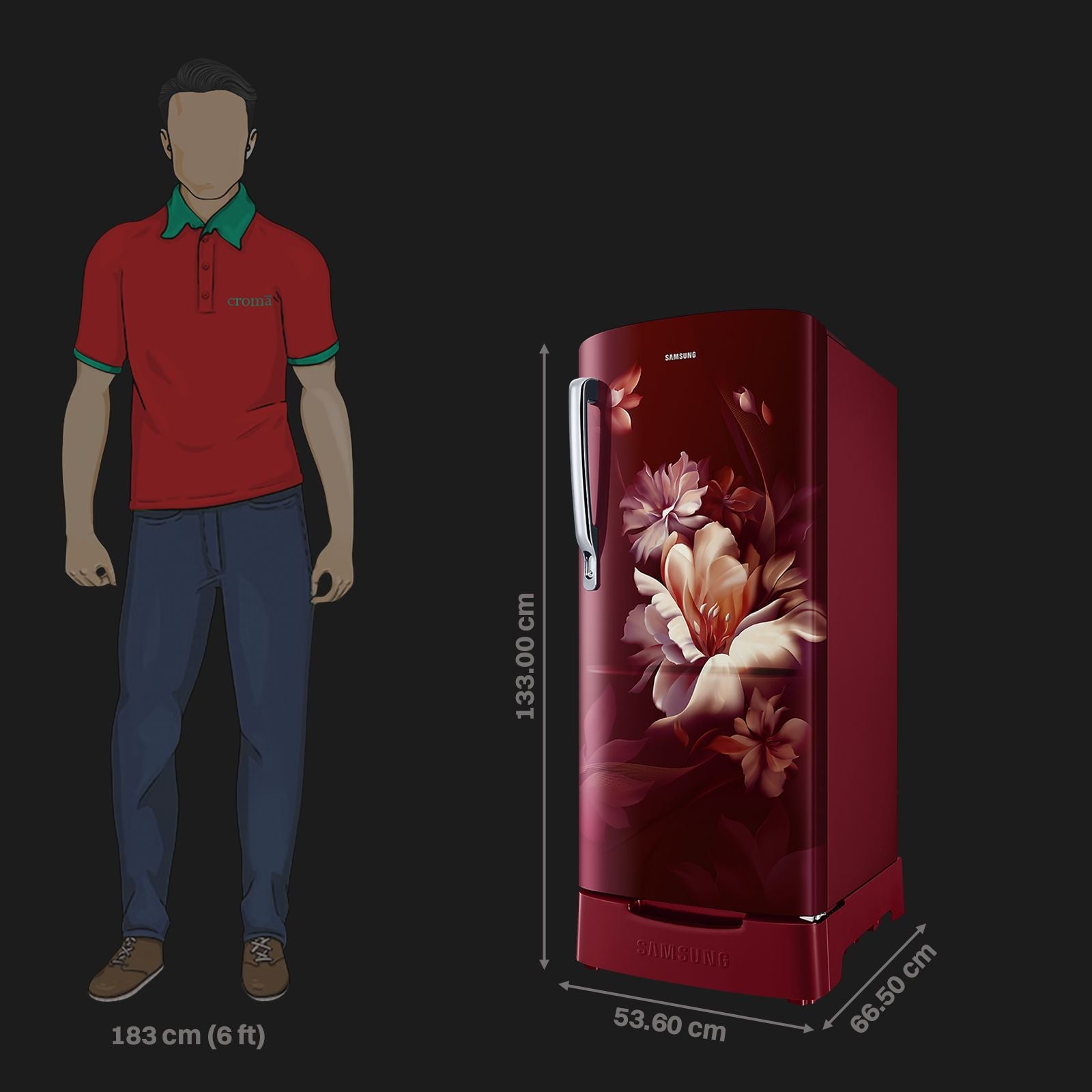 SAMSUNG Stylish Grande 183 Litres 5 Star Direct Cool Single Door Refrigerator with Anti Bacterial Gasket (RR20D2825RZ/NL, Burgundy Red)