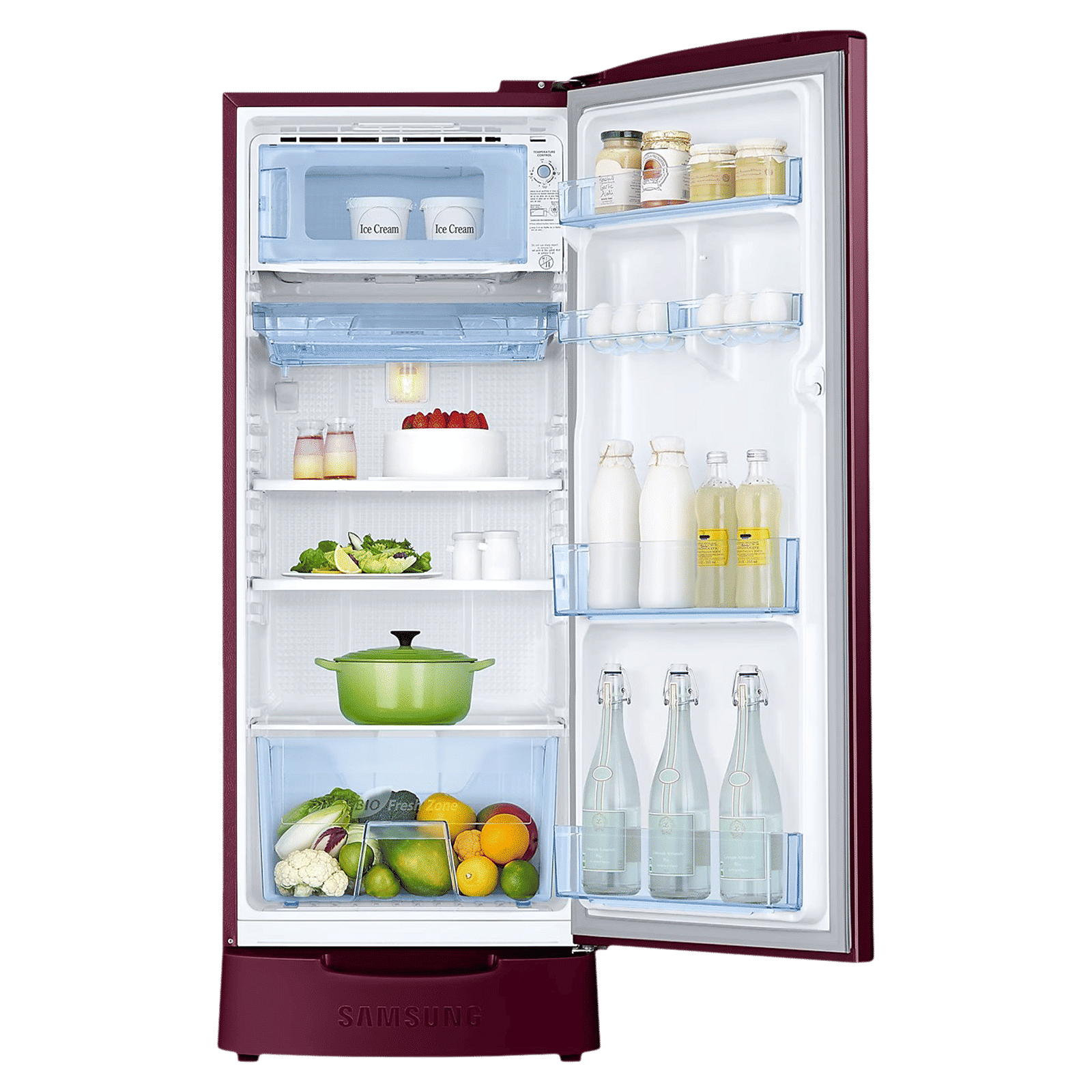 SAMSUNG Stylish Grande 183 Litres 5 Star Direct Cool Single Door Refrigerator with Anti Bacterial Gasket (RR20D2825RZ/NL, Burgundy Red)