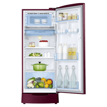 SAMSUNG Stylish Grande 183 Litres 5 Star Direct Cool Single Door Refrigerator with Anti Bacterial Gasket (RR20D2825RZ/NL, Burgundy Red)