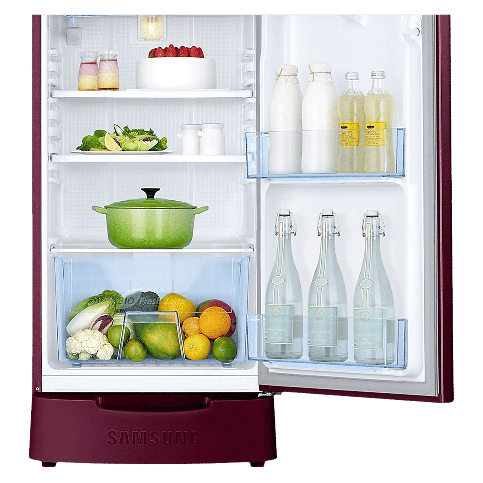 SAMSUNG Stylish Grande 183 Litres 5 Star Direct Cool Single Door Refrigerator with Anti Bacterial Gasket (RR20D2825RZ/NL, Burgundy Red)