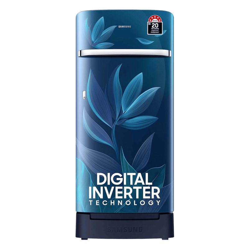 SAMSUNG Horizontal Curve 189 Litres 5 Star Direct Cool Single Door Refrigerator with Anti Bacterial Gasket (RR21D2H259U/HL, Paradise Bloom Blue)