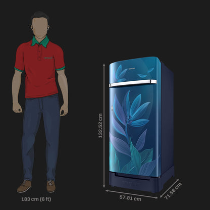 SAMSUNG Horizontal Curve 189 Litres 5 Star Direct Cool Single Door Refrigerator with Anti Bacterial Gasket (RR21D2H259U/HL, Paradise Bloom Blue)
