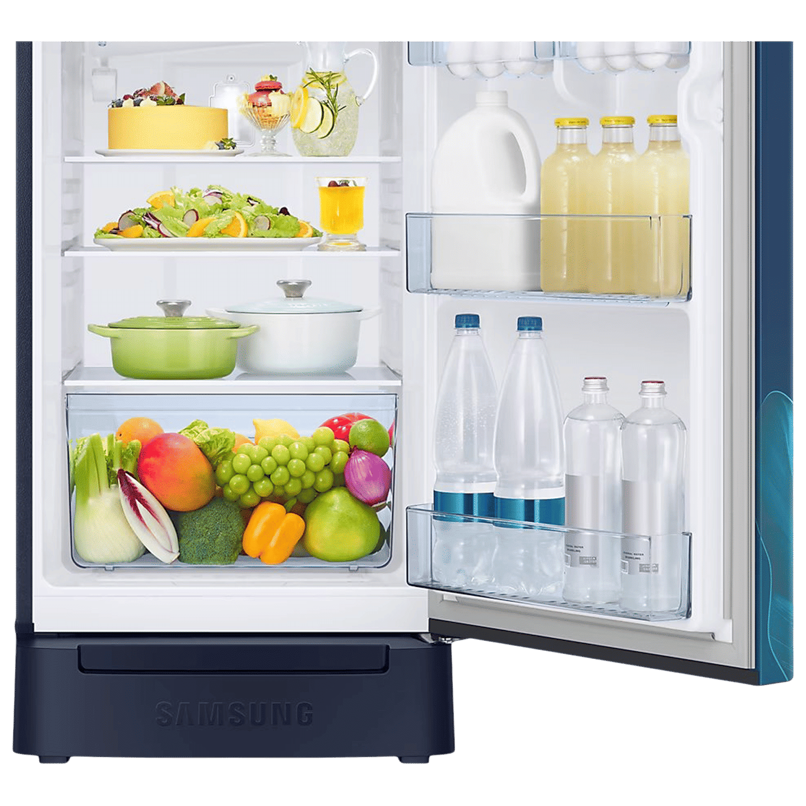 SAMSUNG Horizontal Curve 189 Litres 5 Star Direct Cool Single Door Refrigerator with Anti Bacterial Gasket (RR21D2H259U/HL, Paradise Bloom Blue)