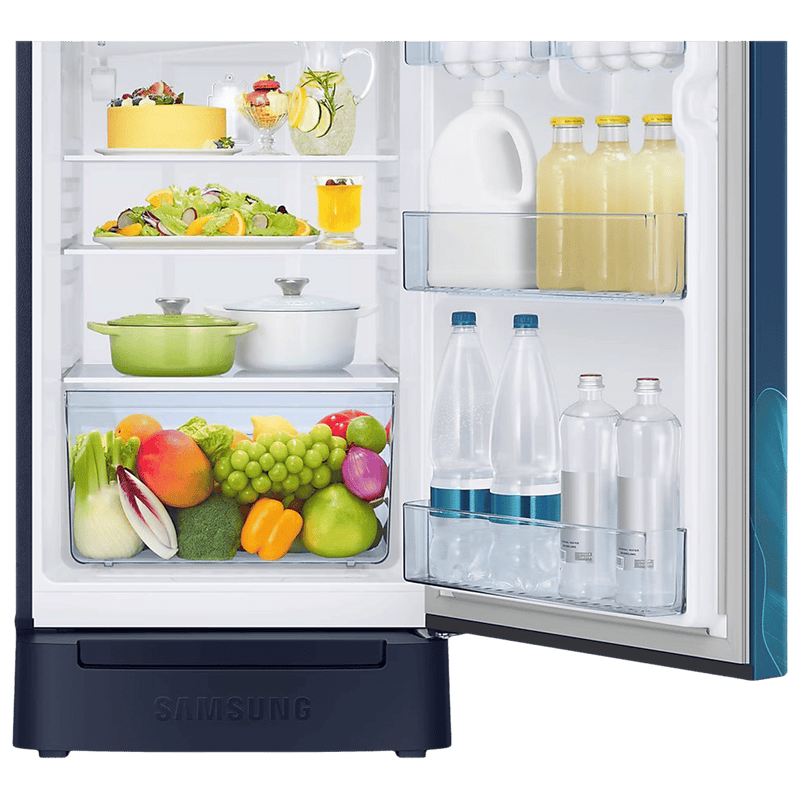 SAMSUNG Horizontal Curve 189 Litres 5 Star Direct Cool Single Door Refrigerator with Anti Bacterial Gasket (RR21D2H259U/HL, Paradise Bloom Blue)