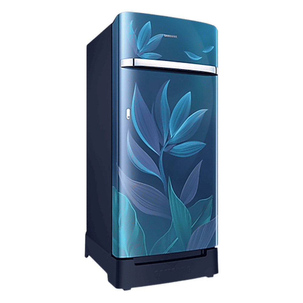 SAMSUNG Horizontal Curve 189 Litres 5 Star Direct Cool Single Door Refrigerator with Anti Bacterial Gasket (RR21D2H259U/HL, Paradise Bloom Blue)
