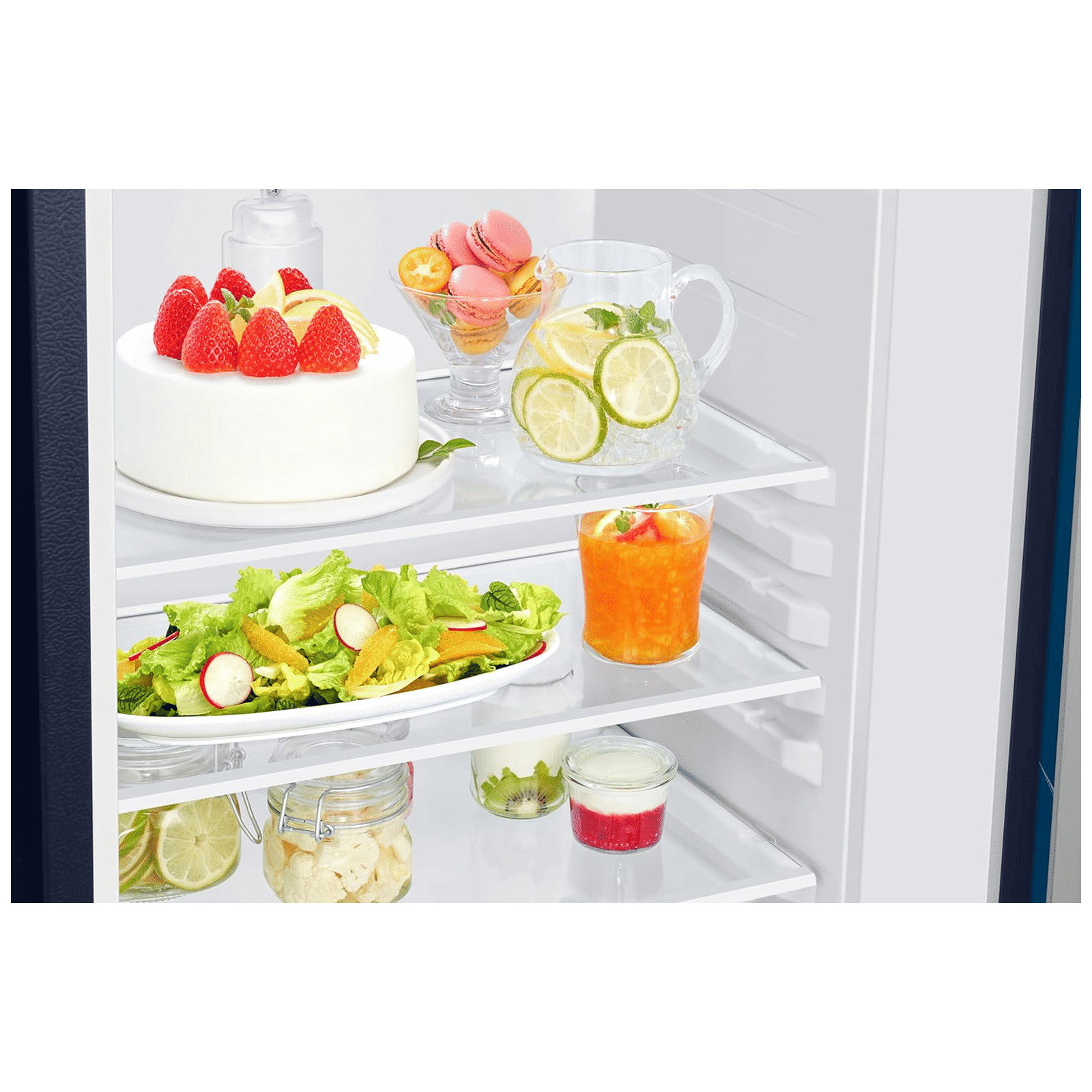 SAMSUNG Horizontal Curve 215 Litres 5 Star Direct Cool Single Door Refrigerator with Anti Bacterial Gasket (RR23D2H359U/HL, Paradise Bloom Blue)