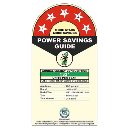 SAMSUNG Horizontal Curve 215 Litres 5 Star Direct Cool Single Door Refrigerator with Anti Bacterial Gasket (RR23D2H359U/HL, Paradise Bloom Blue)