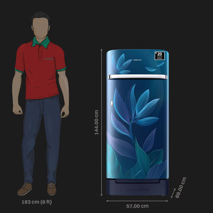 SAMSUNG Horizontal Curve 215 Litres 5 Star Direct Cool Single Door Refrigerator with Anti Bacterial Gasket (RR23D2H359U/HL, Paradise Bloom Blue)