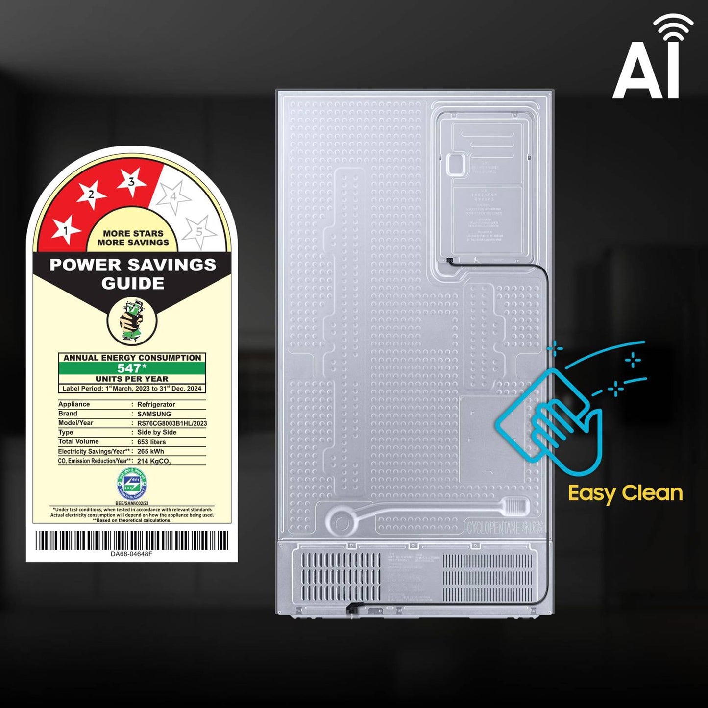 SAMSUNG 653 Litres 3 Star Frost Free Side by Side Refrigerator with Twin Cooling Plus Technology (RS76CG8003B1/HL, Black Matt)