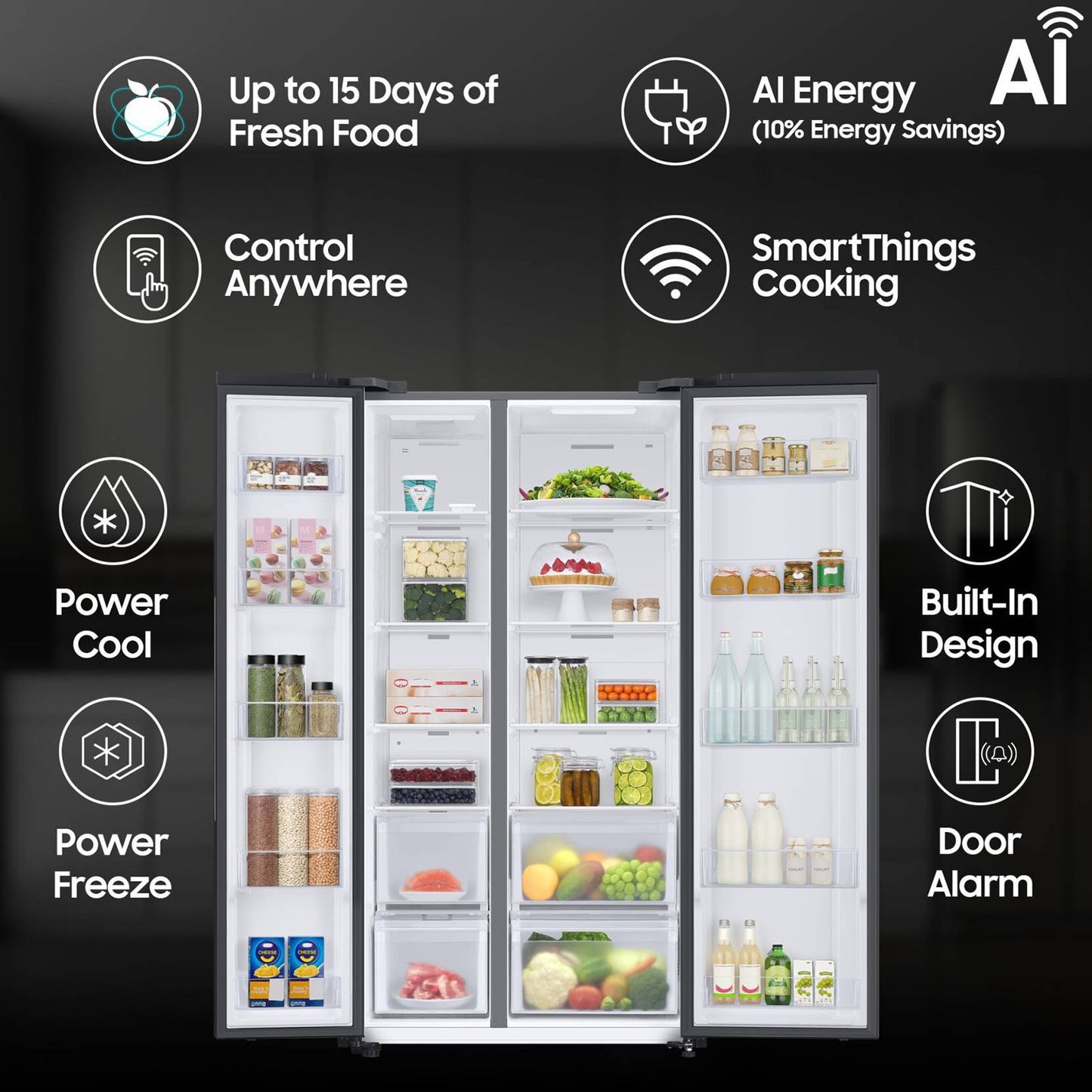 SAMSUNG 653 Litres 3 Star Frost Free Side by Side Refrigerator with Twin Cooling Plus Technology (RS76CG8003B1/HL, Black Matt)
