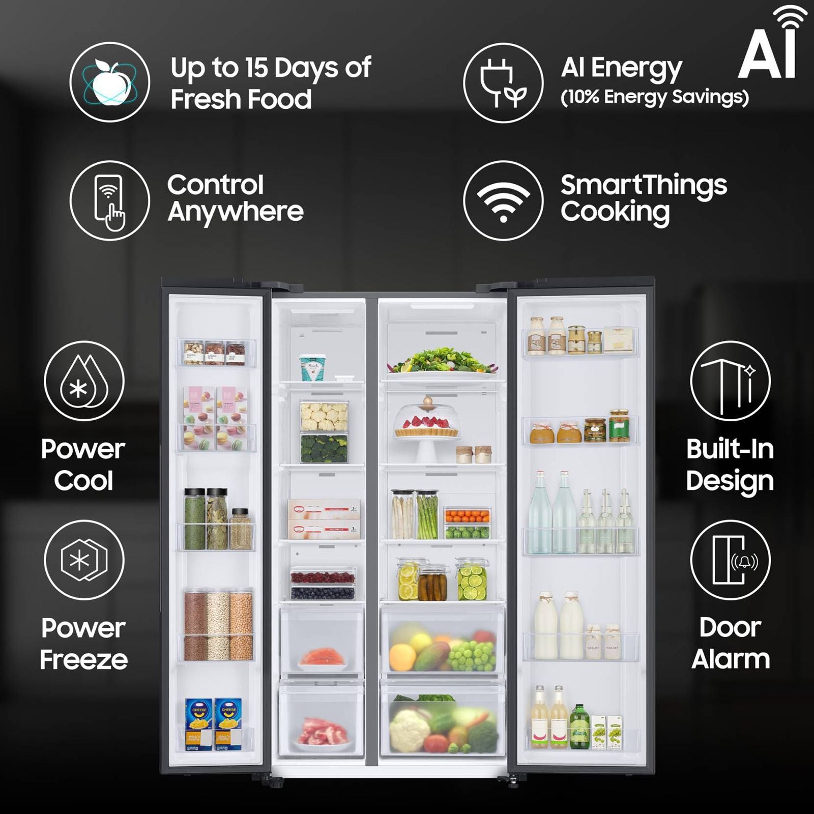SAMSUNG 653 Litres 3 Star Frost Free Side by Side Refrigerator with Twin Cooling Plus Technology (RS76CG8003B1/HL, Black Matt)