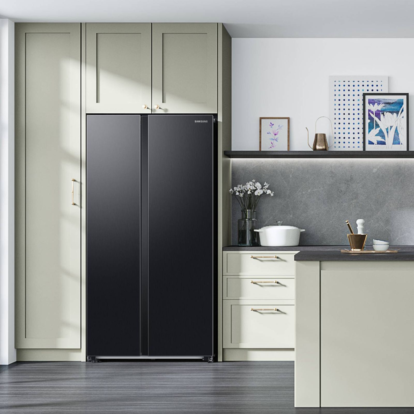SAMSUNG 653 Litres 3 Star Frost Free Side by Side Refrigerator with Twin Cooling Plus Technology (RS76CG8003B1/HL, Black Matt)