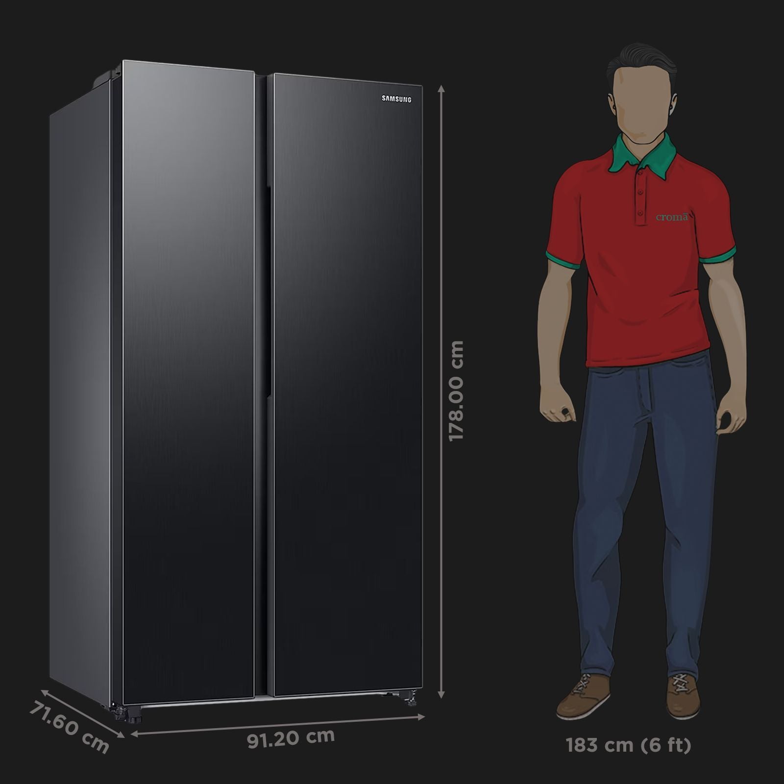 SAMSUNG 653 Litres 3 Star Frost Free Side by Side Refrigerator with Twin Cooling Plus Technology (RS76CG8003B1/HL, Black Matt)