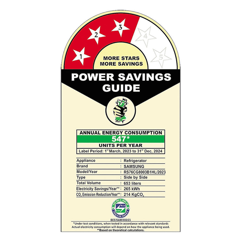 SAMSUNG 653 Litres 3 Star Frost Free Side by Side Refrigerator with Twin Cooling Plus Technology (RS76CG8003B1/HL, Black Matt)