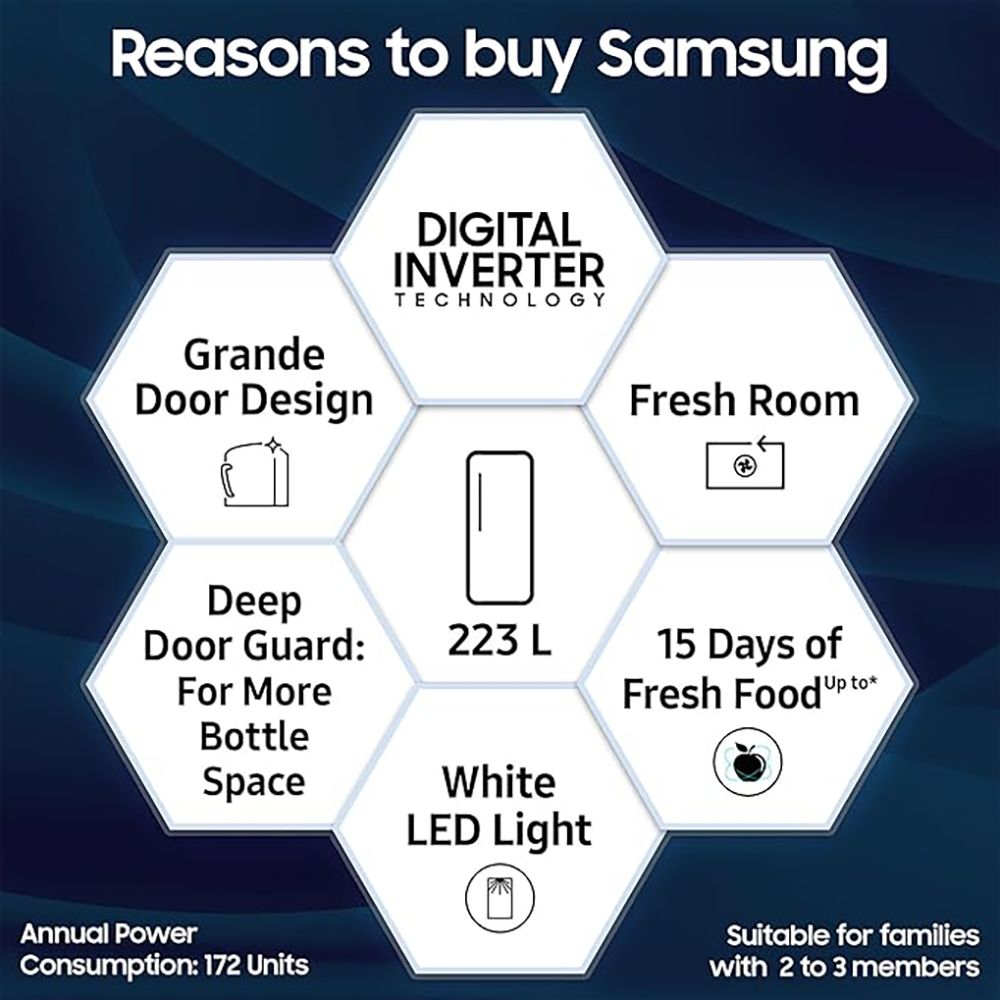 SAMSUNG Stylish Grande 223 Litres 3 Star Direct Cool Single Door Refrigerator with Anti Bacterial Gasket (RR24C2723S8/NL, Elegant Inox)