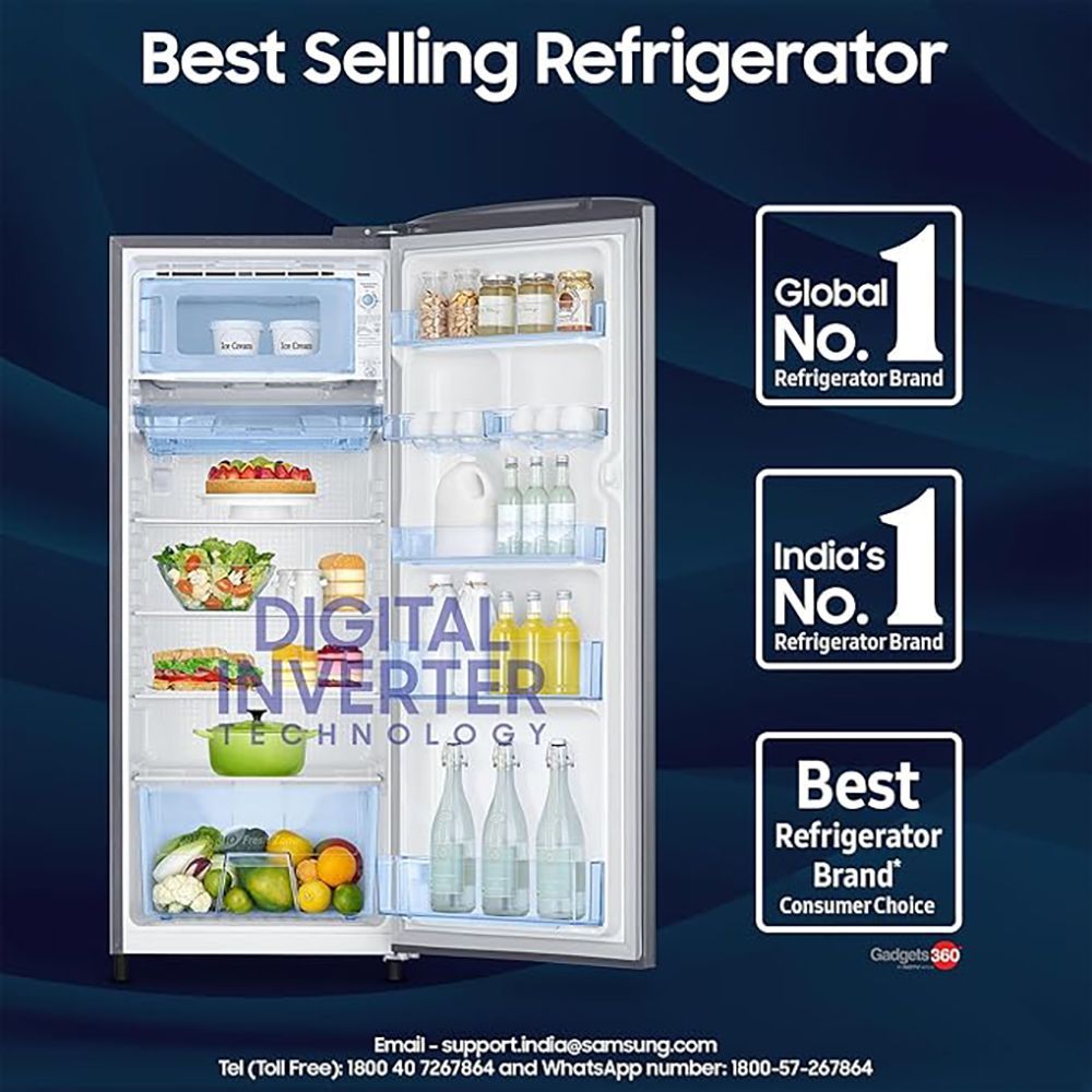SAMSUNG Stylish Grande 223 Litres 3 Star Direct Cool Single Door Refrigerator with Anti Bacterial Gasket (RR24C2723S8/NL, Elegant Inox)