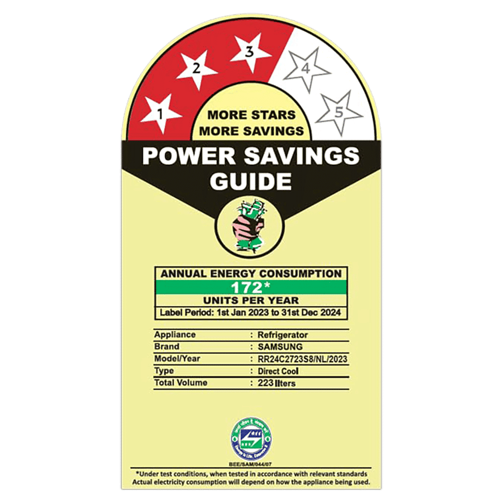 SAMSUNG Stylish Grande 223 Litres 3 Star Direct Cool Single Door Refrigerator with Anti Bacterial Gasket (RR24C2723S8/NL, Elegant Inox)