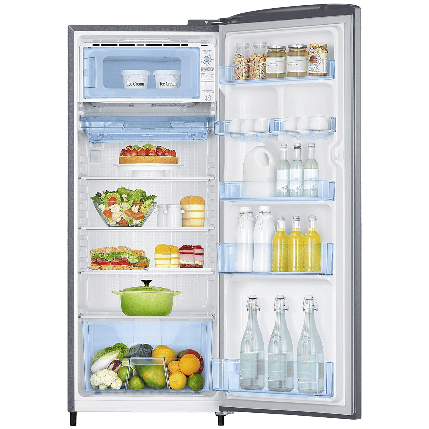 SAMSUNG Stylish Grande 223 Litres 3 Star Direct Cool Single Door Refrigerator with Anti Bacterial Gasket (RR24C2723S8/NL, Elegant Inox)