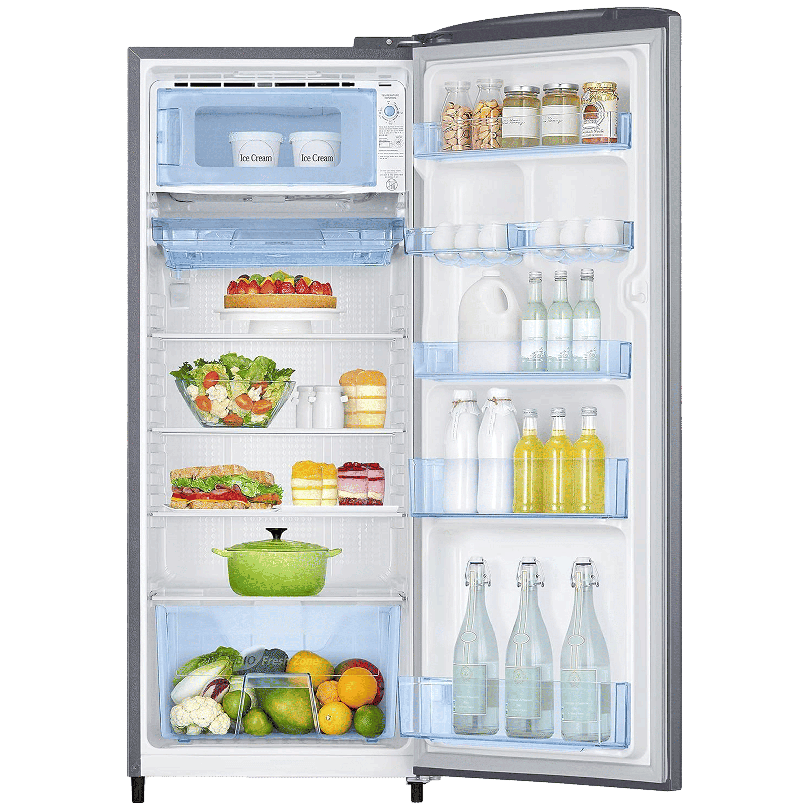 SAMSUNG Stylish Grande 223 Litres 3 Star Direct Cool Single Door Refrigerator with Anti Bacterial Gasket (RR24C2723S8/NL, Elegant Inox)