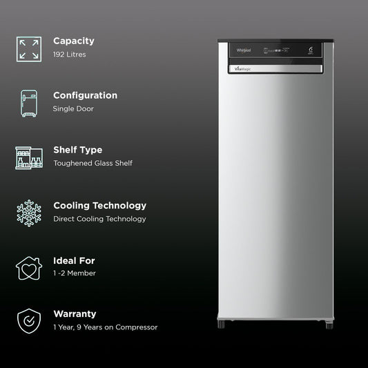 Whirlpool Vitamagic Pro 192 Litres 3 Star Direct Cool Single Door Refrigerator with Zeolite Technology (73131, Grey)