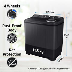 SAMSUNG 11.5 kg 5 Star Semi Automatic Washing Machine with Hexa Storm Pulsator (WT11A4260GD/TL, Dark Grey)