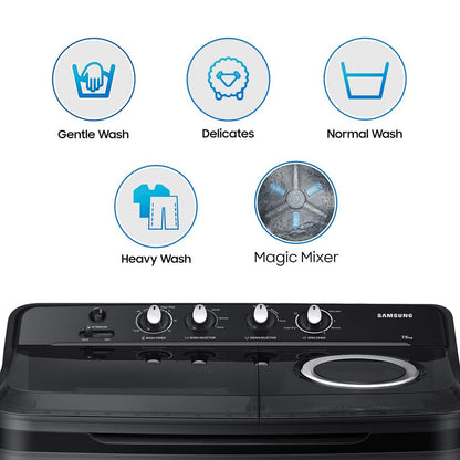 SAMSUNG 7.5 kg 5 Star Semi Automatic Washing Machine with Hexa Storm Pulsator (WT75B3200GD/TL, Dark Grey)
