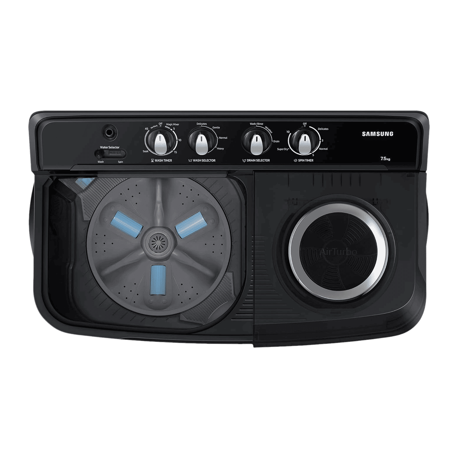 SAMSUNG 7.5 kg 5 Star Semi Automatic Washing Machine with Hexa Storm Pulsator (WT75B3200GD/TL, Dark Grey)