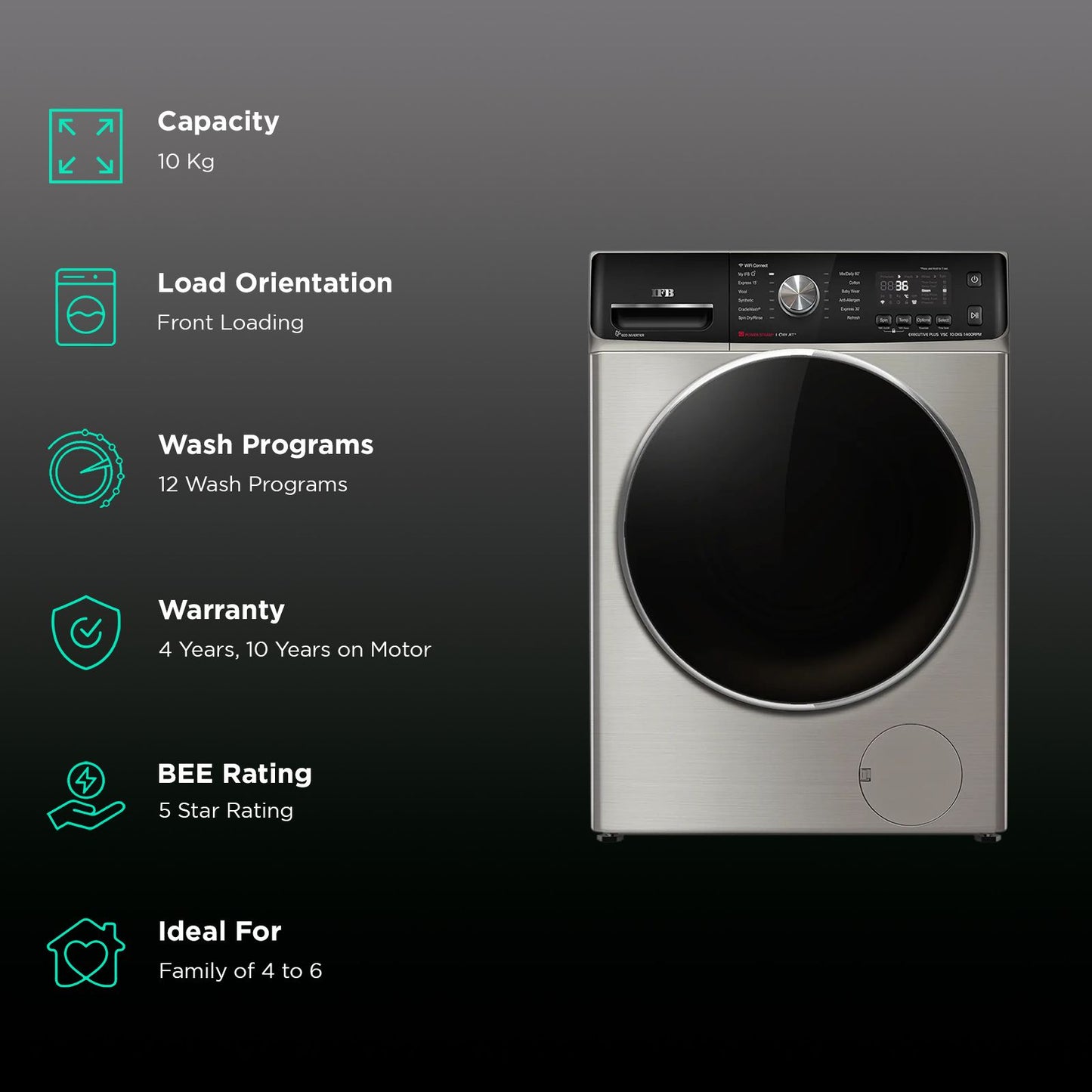 IFB 10 kg 5 Star Wi-Fi Inverter Fully Automatic Front Load Washing Machine (Executive Plus VSC 1014, Oxyjet Technology, STS VCM)