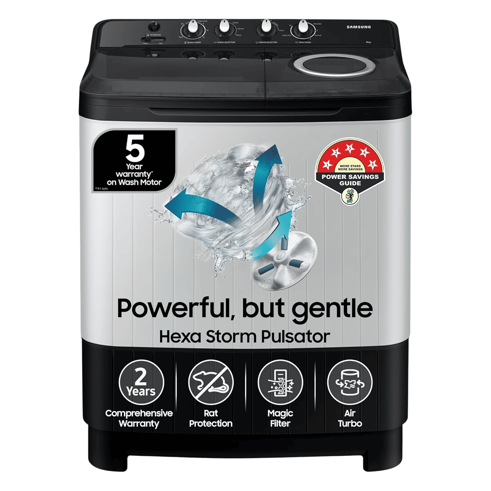 SAMSUNG 8 kg 5 Star Semi Automatic Washing Machine with Magic Filter (WT80C4200GG/TL, Dark Grey)