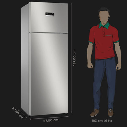 BOSCH Series 4 368 Litres 2 Star Frost Free Double Door Convertible Refrigerator with VarioInverter Compressor (CTC39S02NI, Shiney Silver)