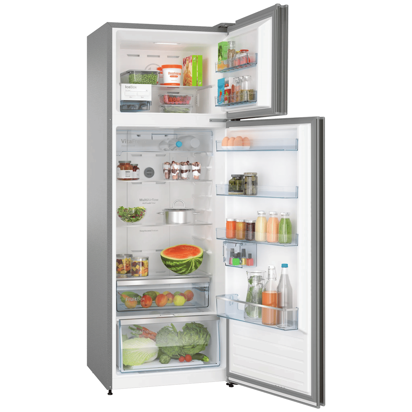 BOSCH Series 4 368 Litres 2 Star Frost Free Double Door Convertible Refrigerator with VarioInverter Compressor (CTC39S02NI, Shiney Silver)