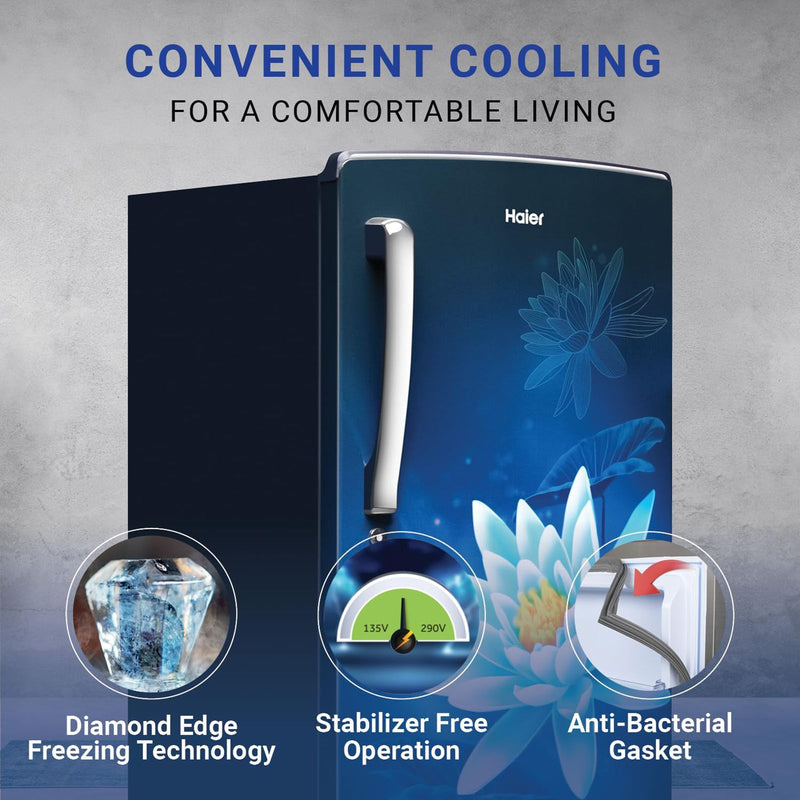 Haier 175 Litres 2 Star Direct Cool Single Door Refrigerator with Anti-Bacterial Gasket (HED182MLN, Marine Lotus)
